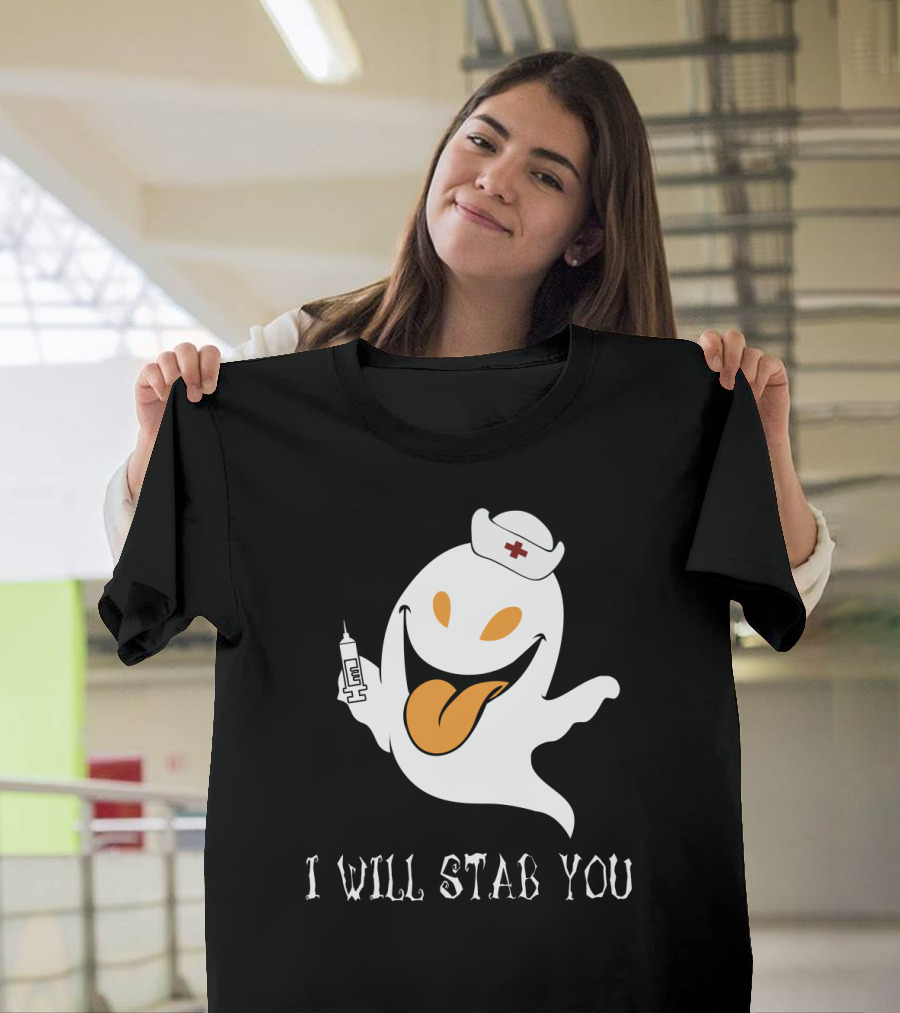 I Will Stab You Funny Ghost Nurse With Syringe T-Shirt