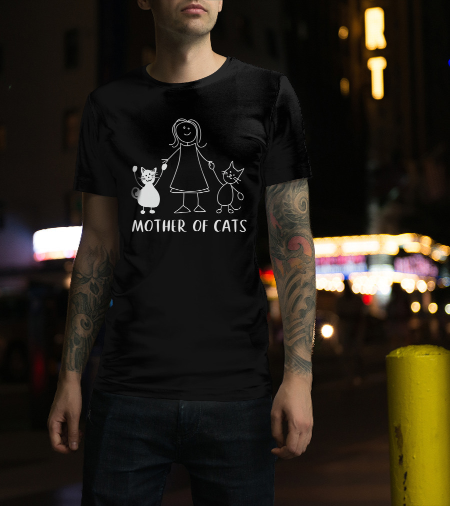 Mother Of Cats Stick Figure With Cats T-Shirt