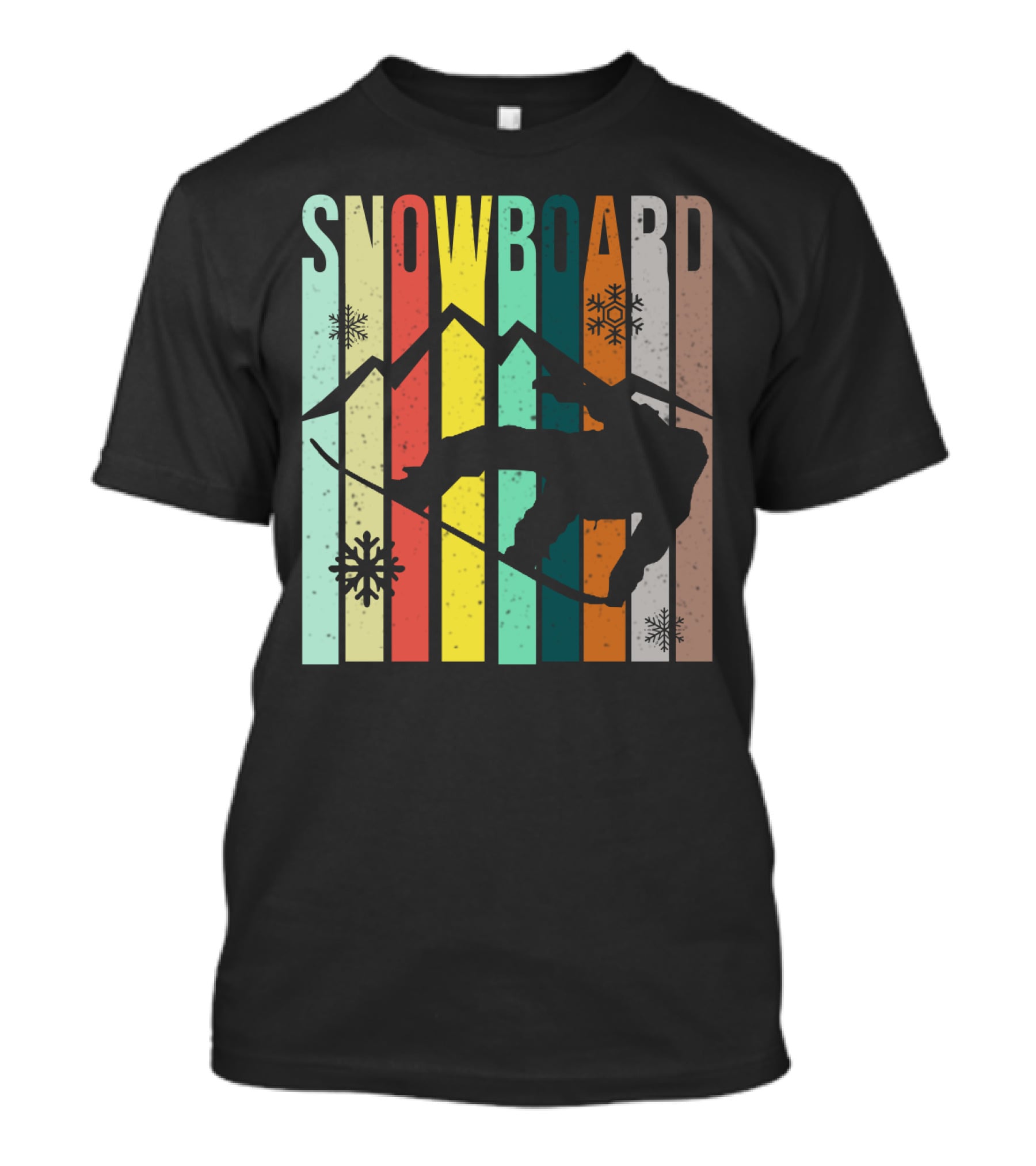 Snowboard Snowboarding Retro Mountain Silhouette Snowflakes T-Shirt