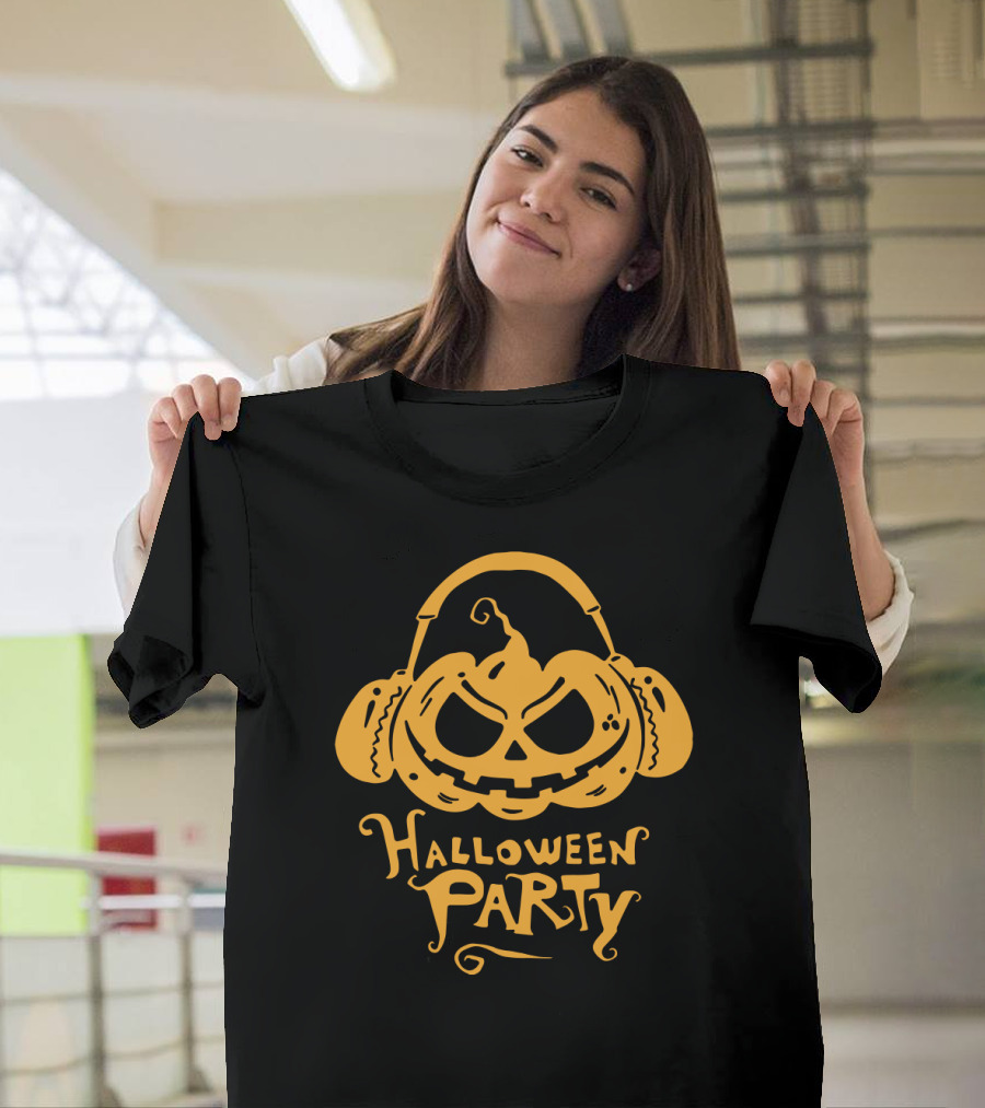Halloween Party DJ Sound Pumpkin Headphones T-Shirt
