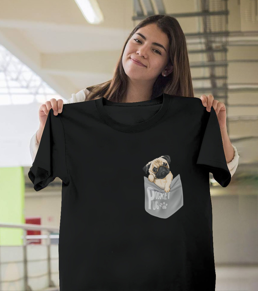 Pocket Pug Puppy Peeking Out Of Pocket T-Shirt