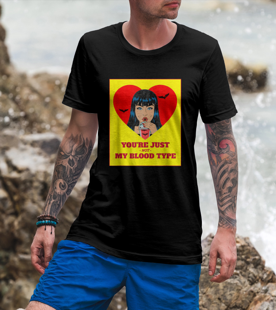 You're Just Not My Blood Type Vampire Witch Heart Bats Halloween T-Shirt
