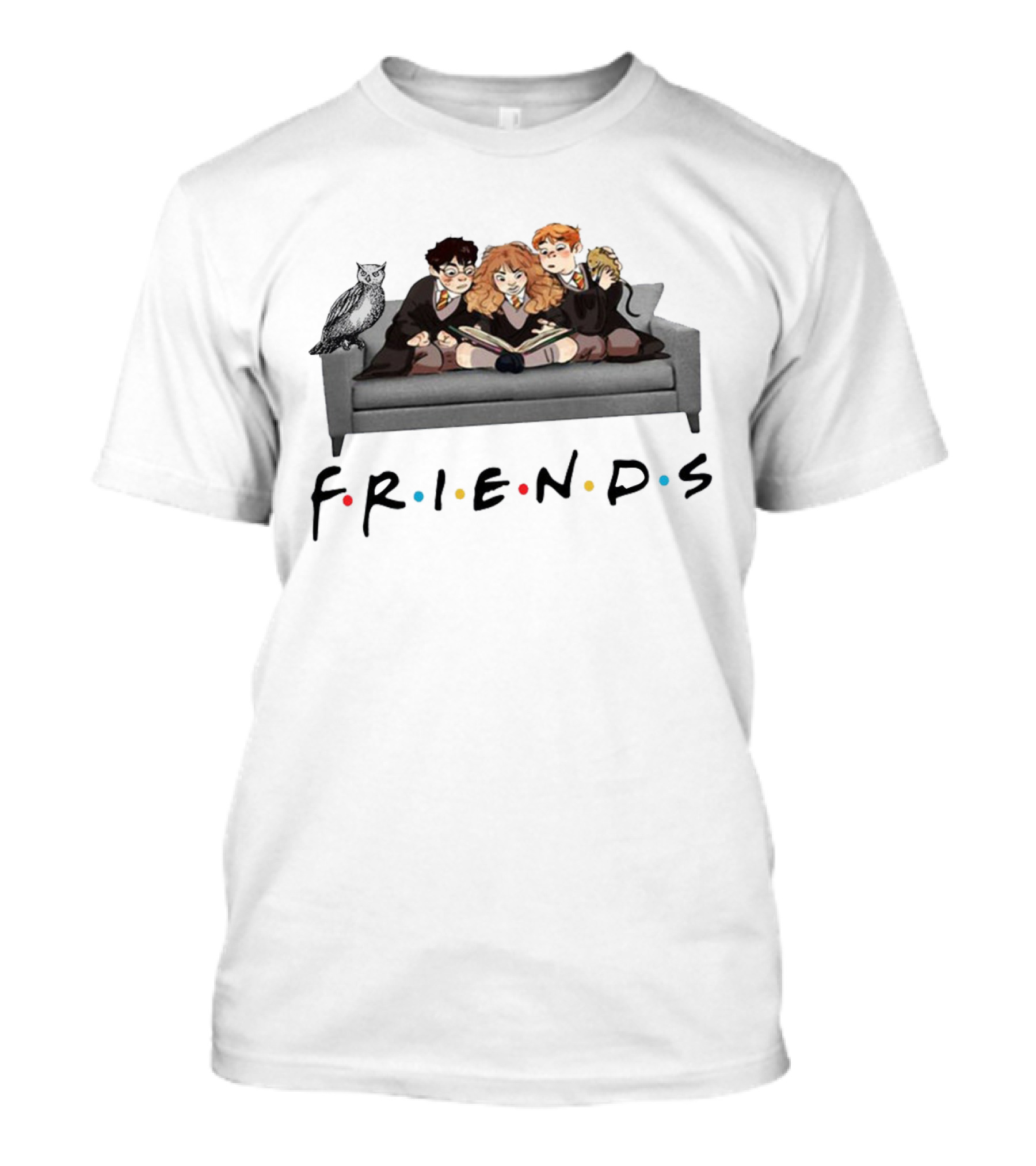 Friends Couch With Wizard Trio And Owl T-Shirt