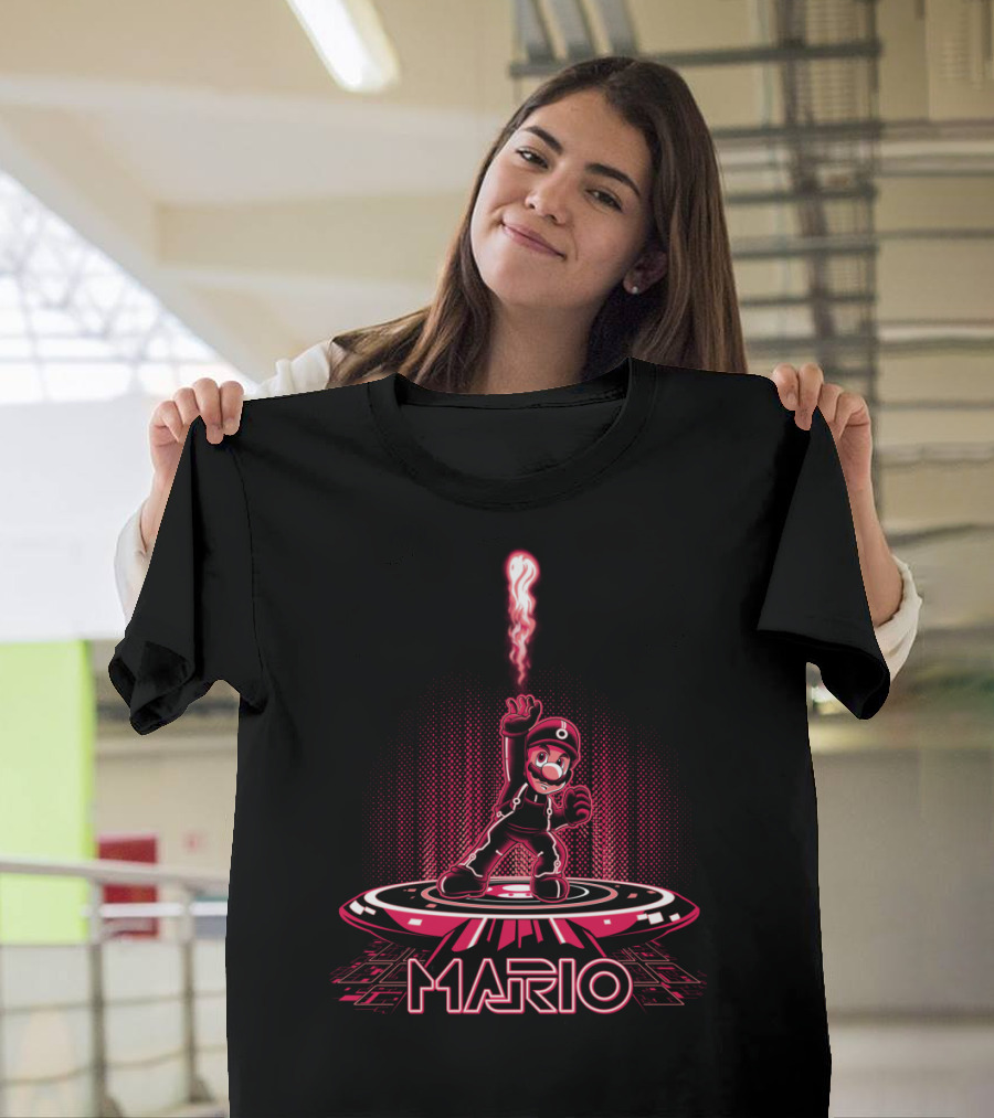 MARIO Retro Futuristic Hero on Neon Platform T-Shirt