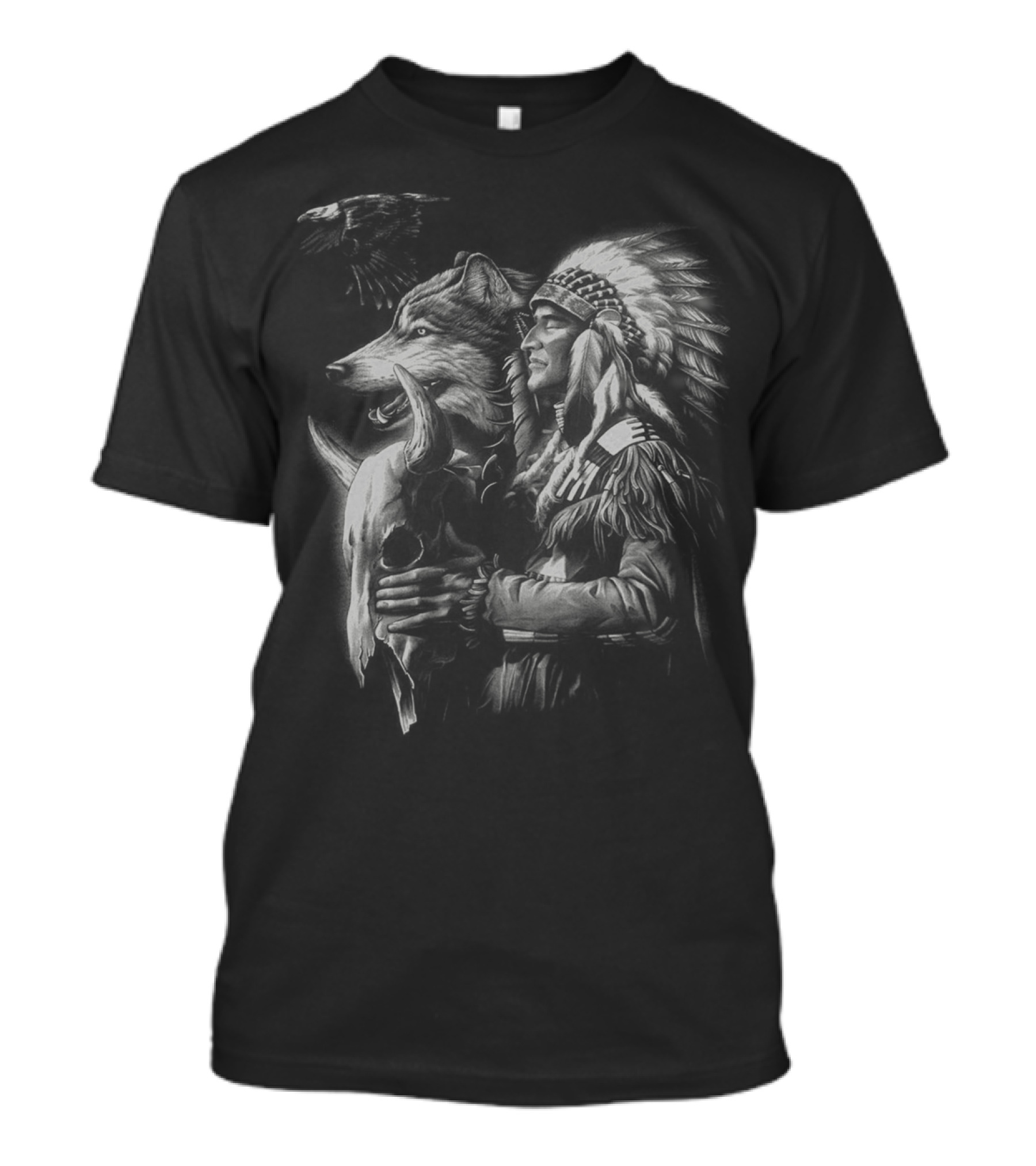 NATIVE AMERICAN SPIRIT WOLF SKULL EAGLE HEADDRESS VIKING T-Shirt
