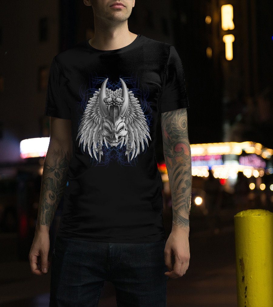 SKULL VIKING WINGED HELMET CELTIC TRIBAL T-Shirt