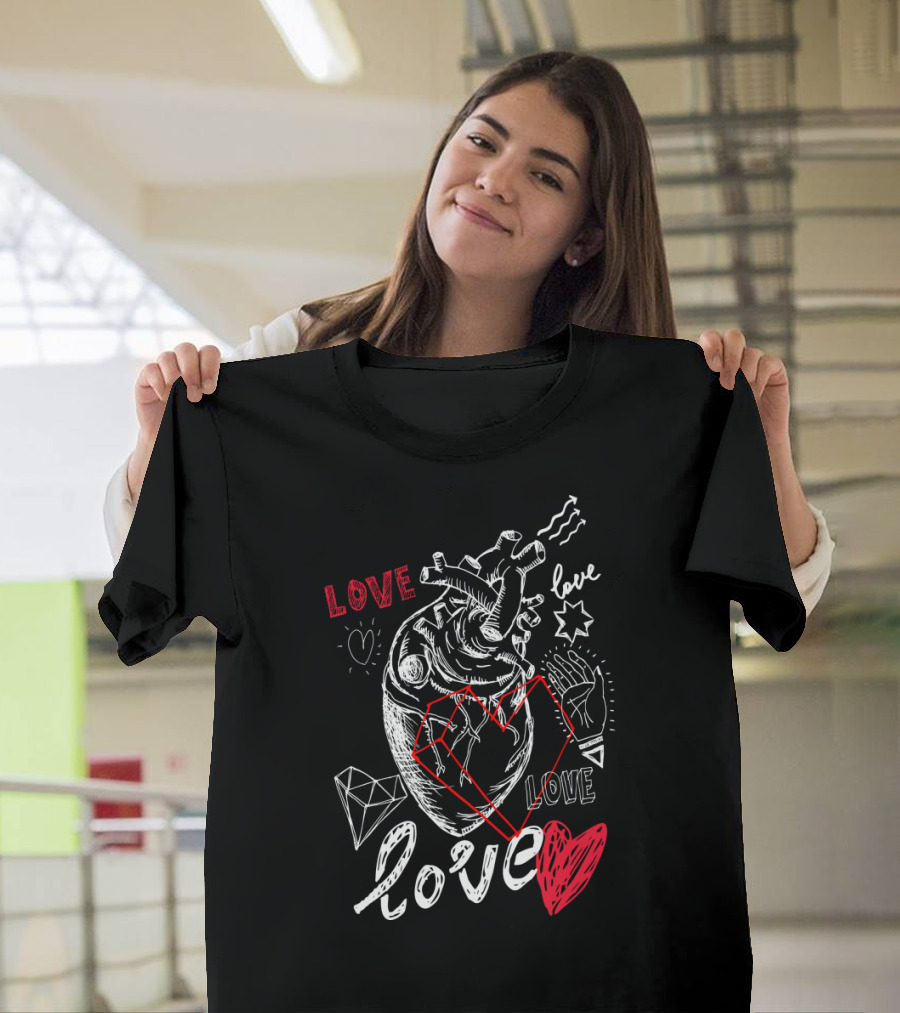 Love Sketch Heart Illustration With Geometric And Hand Drawn Elements T-Shirt