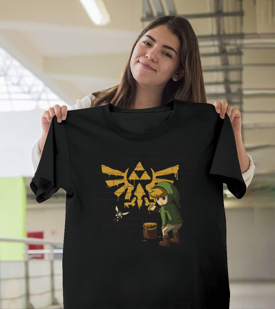 Link Banksy Legend of Zelda Triforce Wall T-Shirt