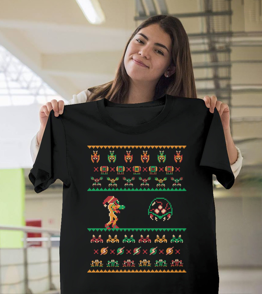 We Wish You A Bountiful Christmas Metroid Samus 8-Bit Holiday T-Shirt