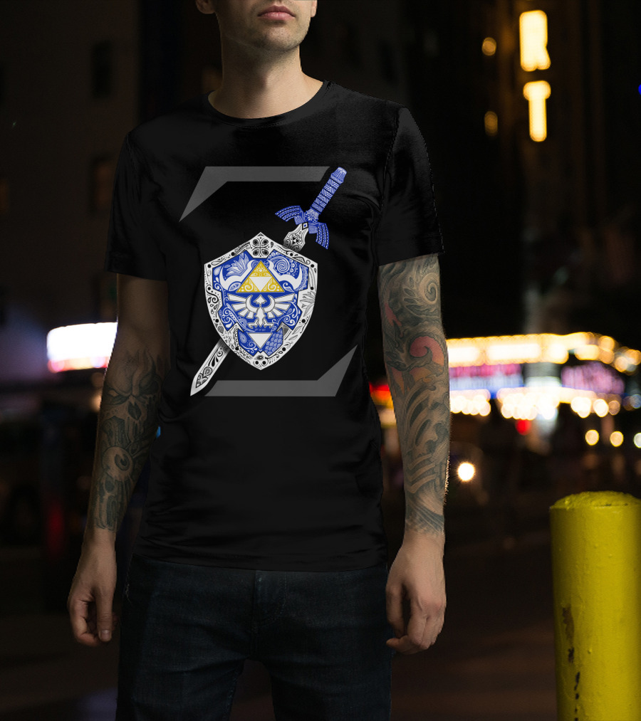 Zelda Link Triforce Hylian Shield And Master Sword With Z T-Shirt