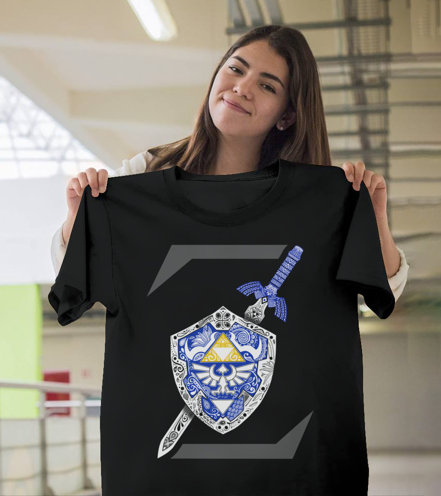 Zelda Link Triforce Hylian Shield And Master Sword With Z T-Shirt