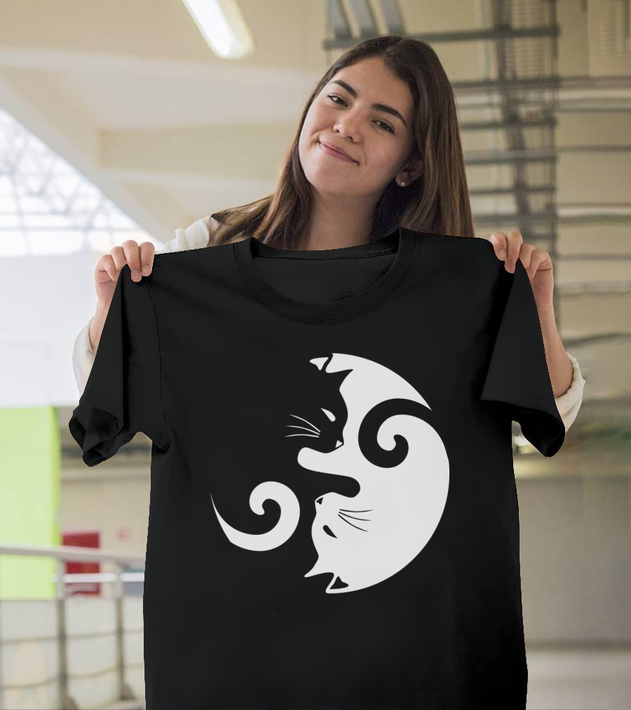 Cats Rule Yin Yang Black White Cats T-Shirt