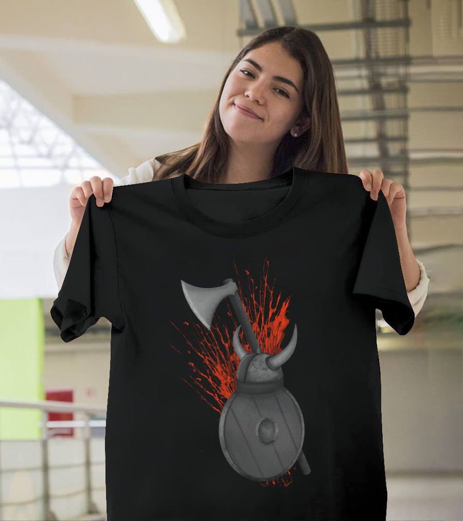 Viking Weapons Axe Helmet Shield Blood Splatter T-Shirt