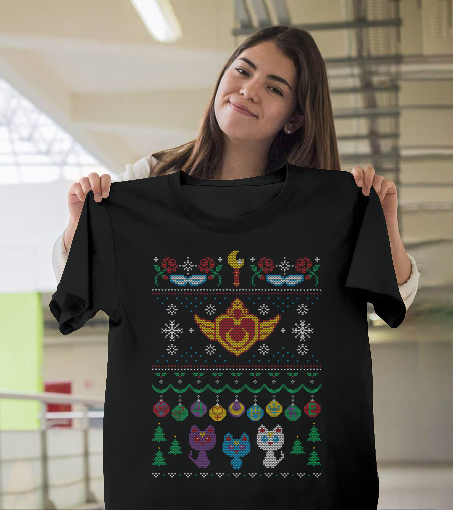 Senshi Moon Crystal Cats Talisman Roses Snowflakes Ornaments Knitted T-Shirt