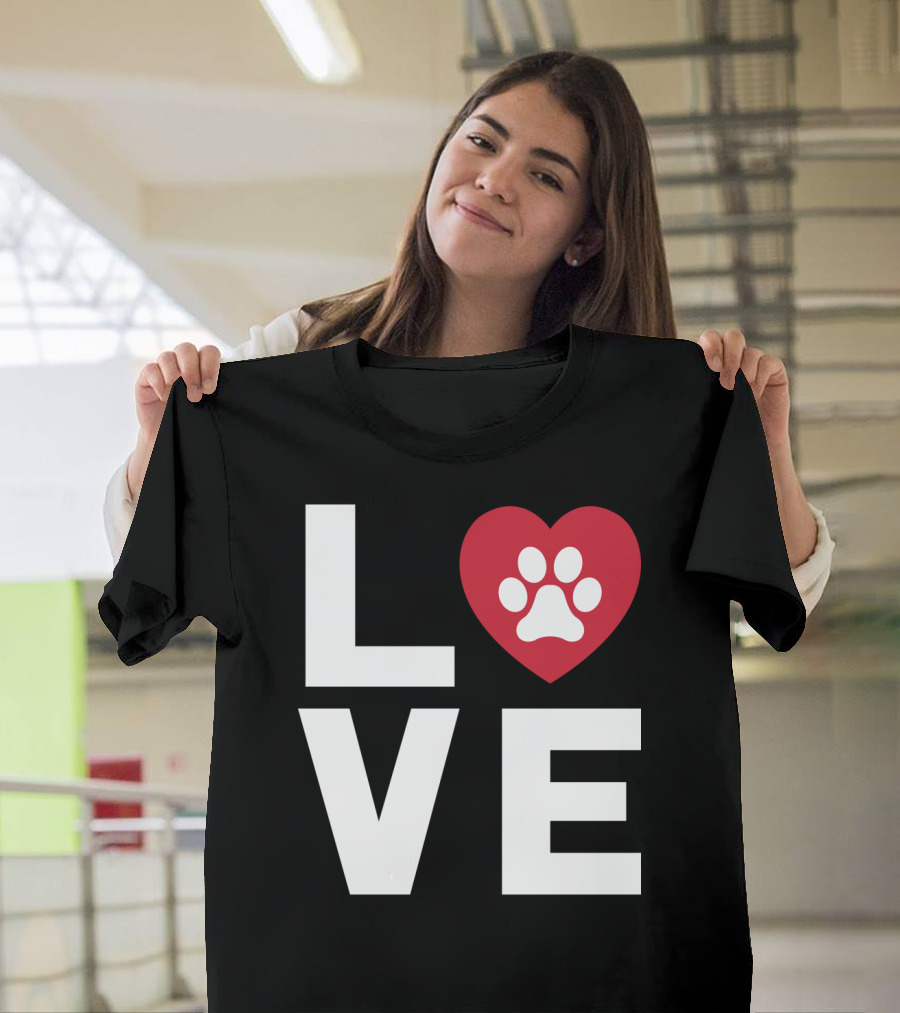 LOVE Animal Lover Dog Paw Print Heart T-Shirt