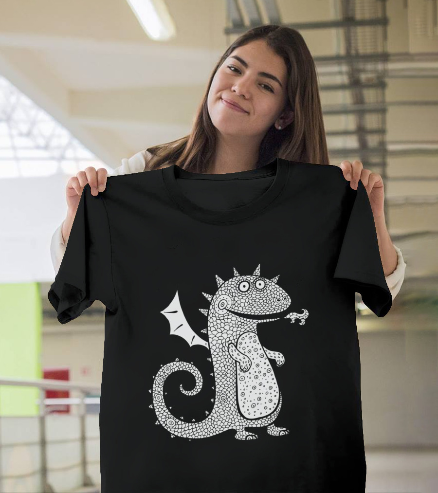 Cartoon Dragon with Spiky Scales and Smiling Expression T-Shirt