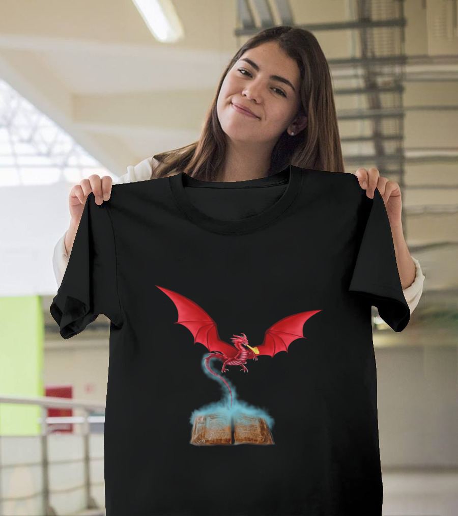 Conjuring the Red Dragon from Mystical Book with Blue Aura T-Shirt