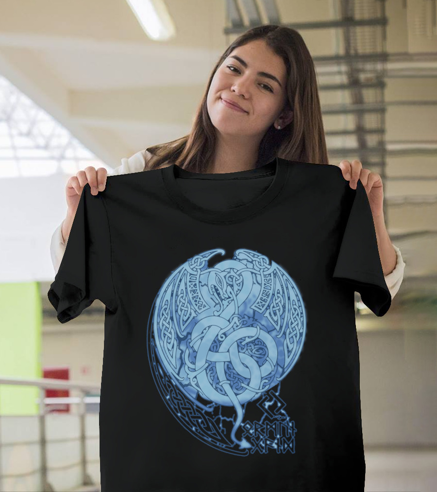 YORMUNGANDR Norse Mythology Knotwork Nordic Blue T-Shirt