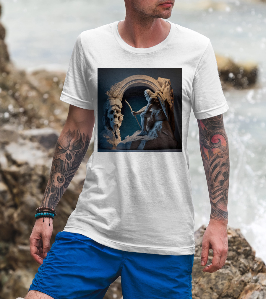 A Strong Old Man Warrior Statuesque Power In Mythical Stone Arch T-Shirt