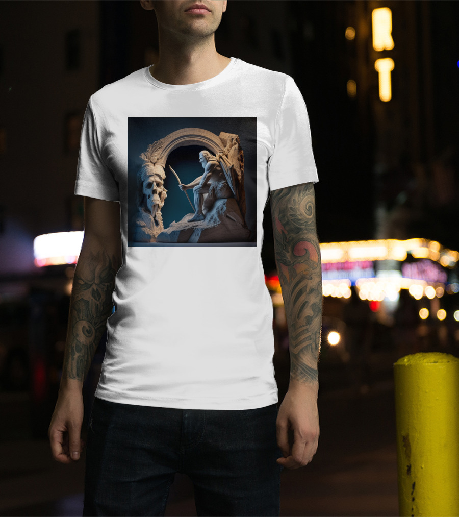 A Strong Old Man Warrior Statuesque Power In Mythical Stone Arch T-Shirt