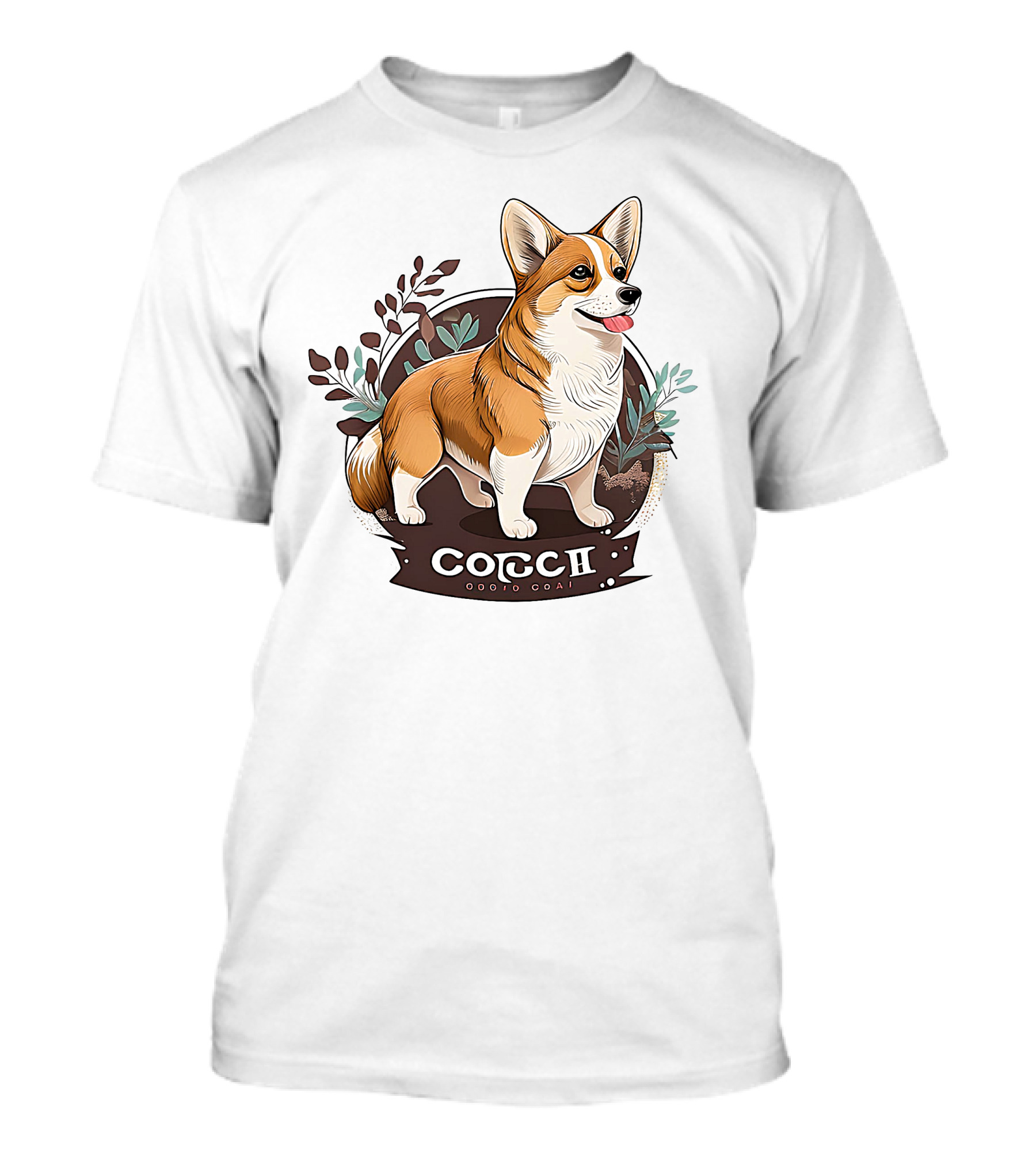 Corgi Cute Baby Dog Illustration With Floral Background T-Shirt