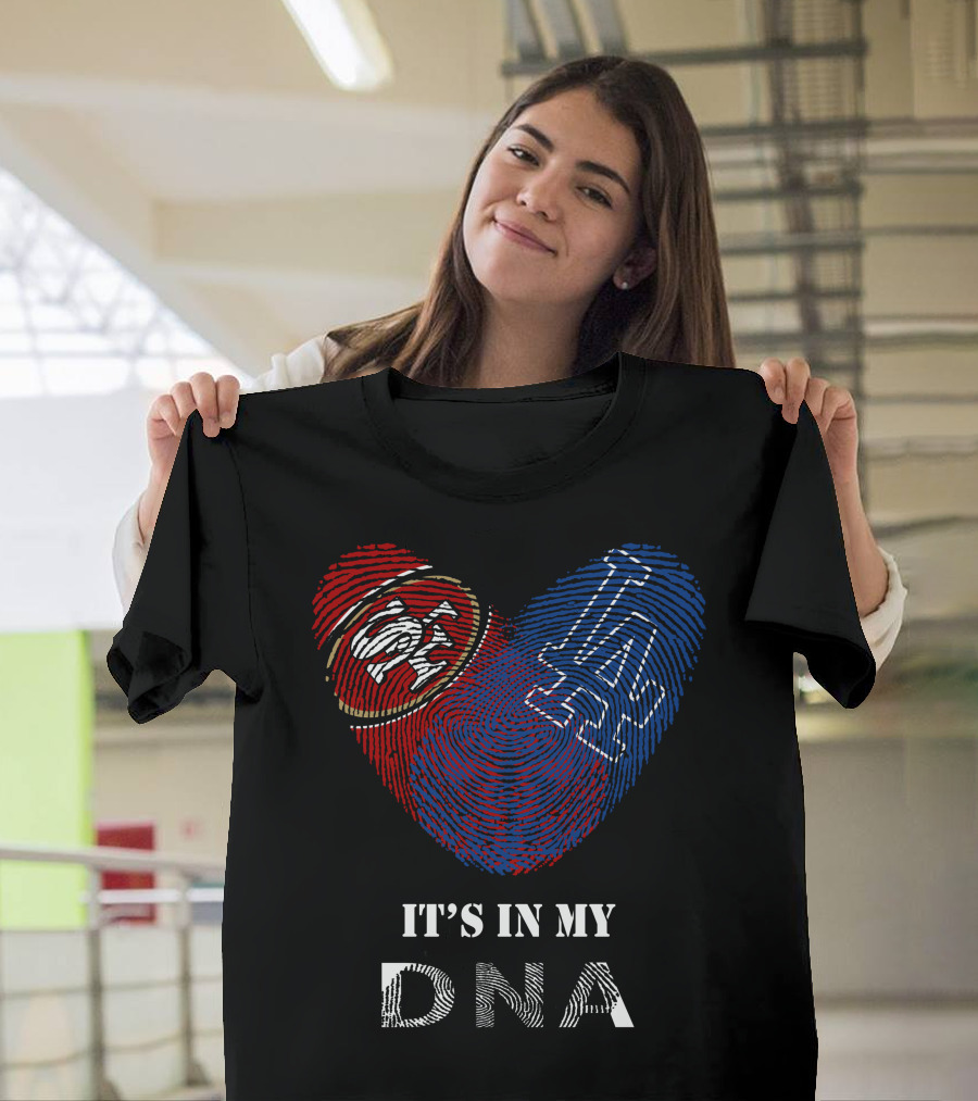 49Ers Dodgers SF LA Heart Fingerprint DNA T-Shirt