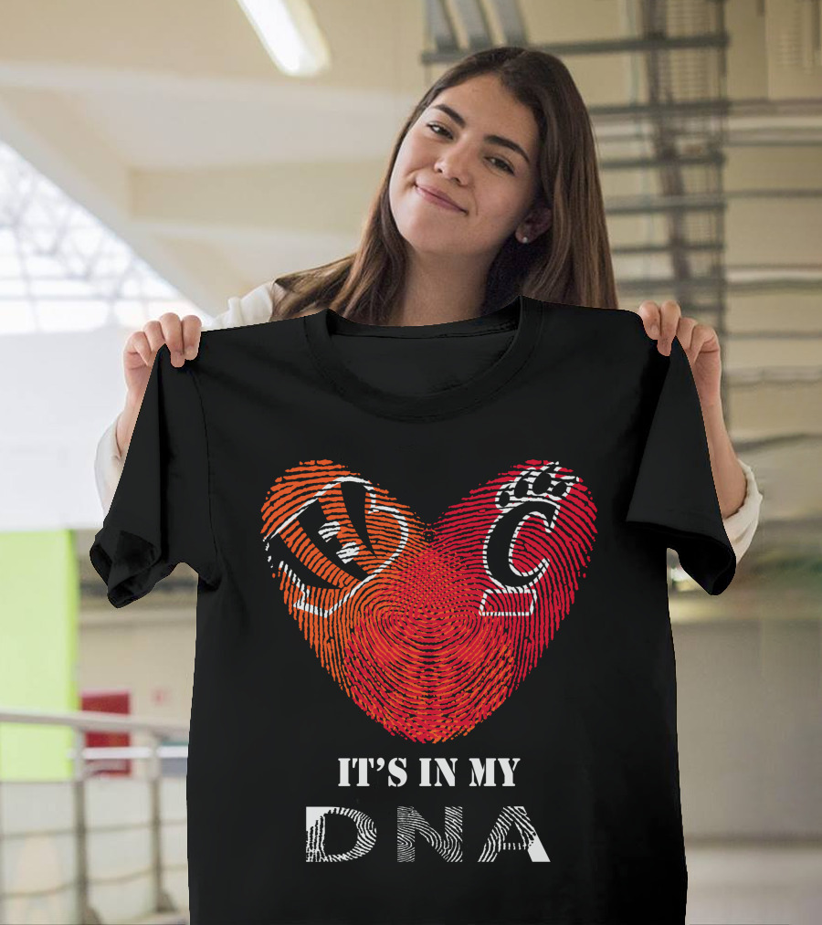 Bengals Cincinnati Bearcats Heart Fingerprint It's In My DNA T-Shirt