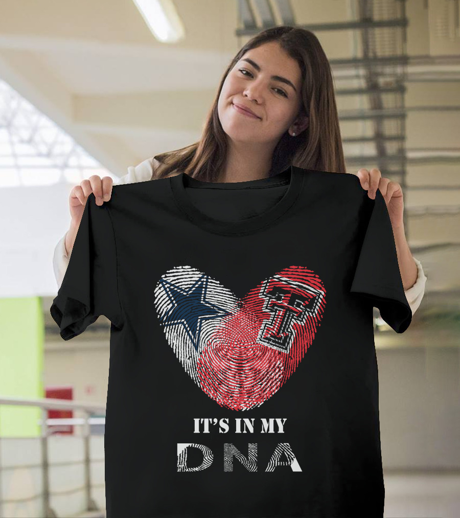 Cowboys Texas Tech Fingerprint Heart It's In My Dna T-Shirt