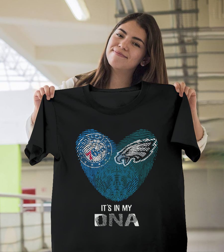 Eagles 76Ers It's In My DNA Fingerprint Heart T-Shirt