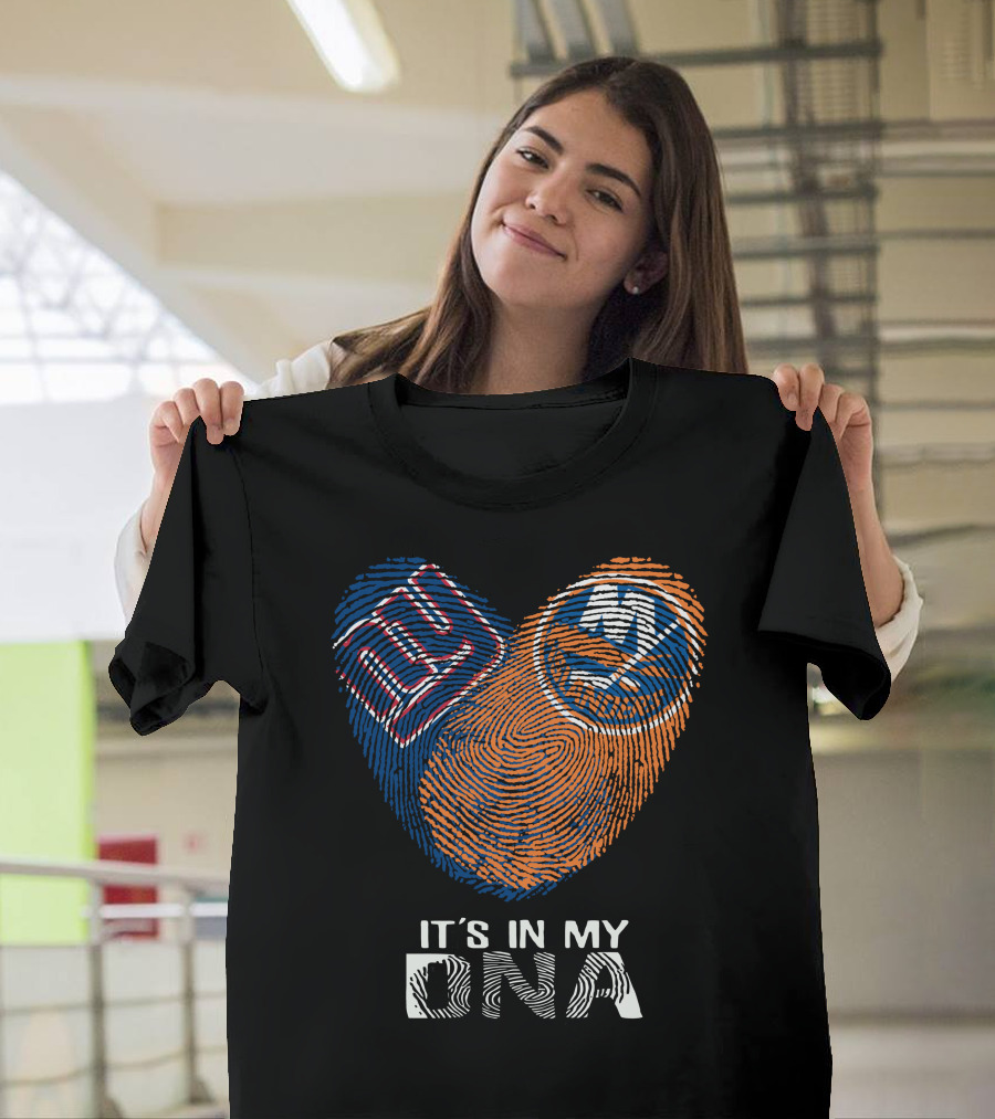 Giants Islanders It's In My DNA Fingerprint Heart Logo Combination T-Shirt