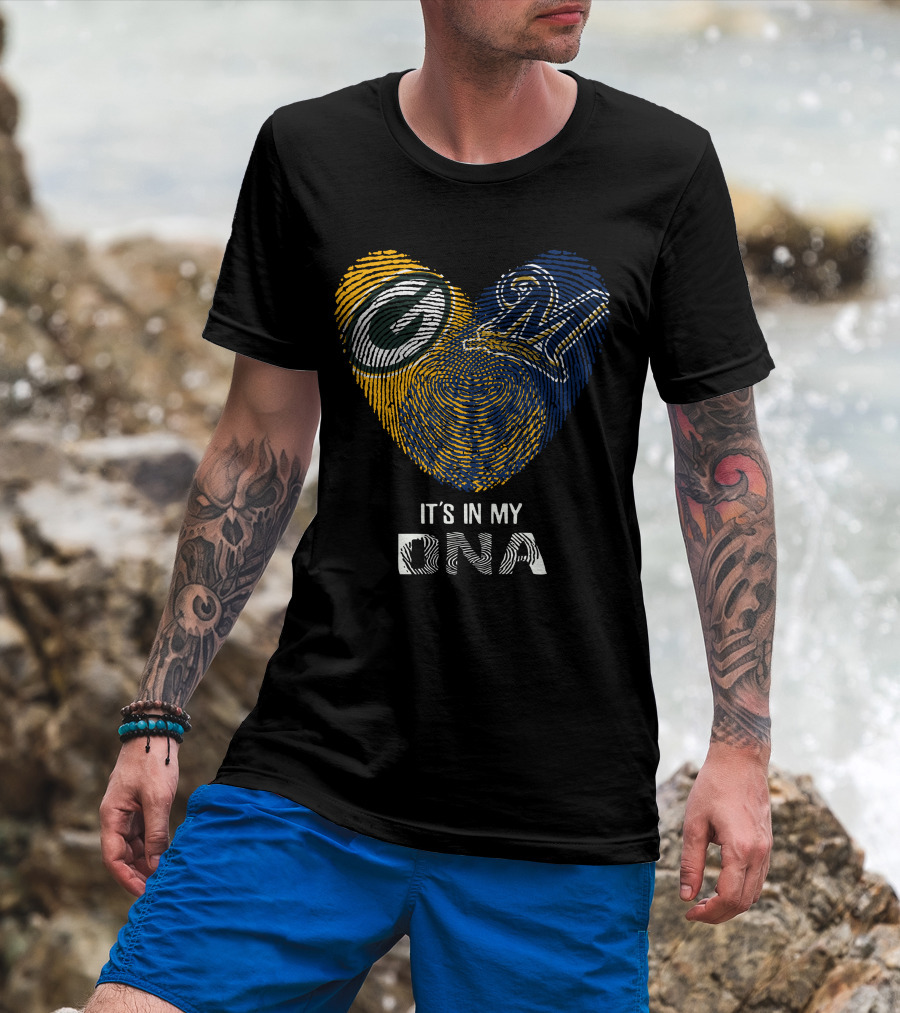 Packers Brewers Heart Fingerprint It's In My DNA T-Shirt