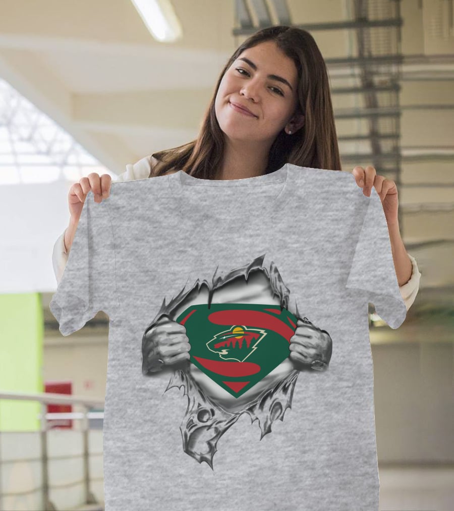 Minnesota Wild Superhero Chest Logo Reveal T-Shirt