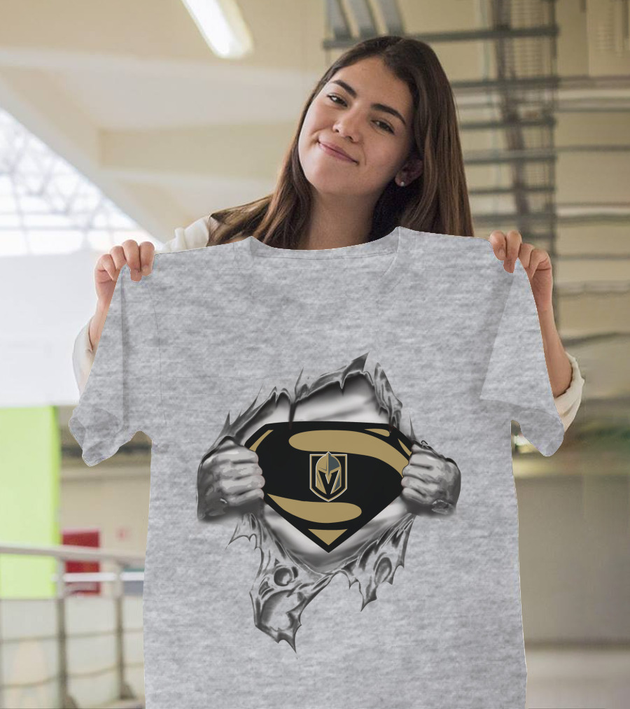 Vegas Golden Knights Superman Logo Emblem In Ripped Chest T-Shirt
