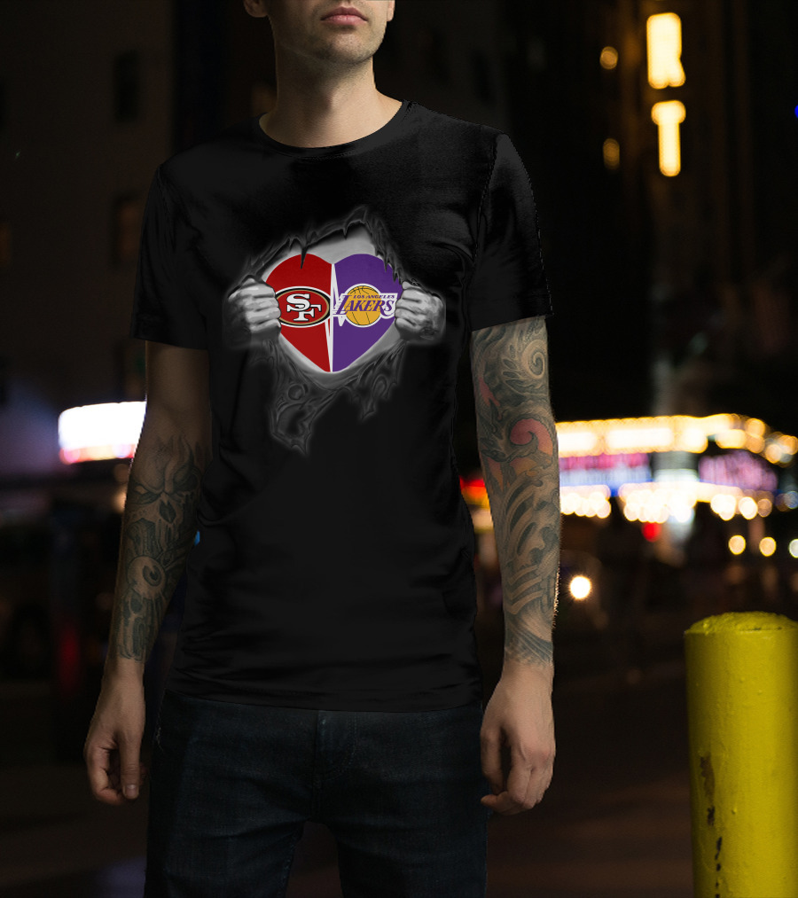 49Ers Los Angeles Lakers Split Heart T-Shirt
