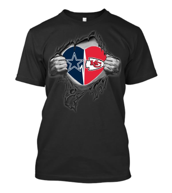 Chiefs Cowboys Heart Dual Logo Unveiling T-Shirt