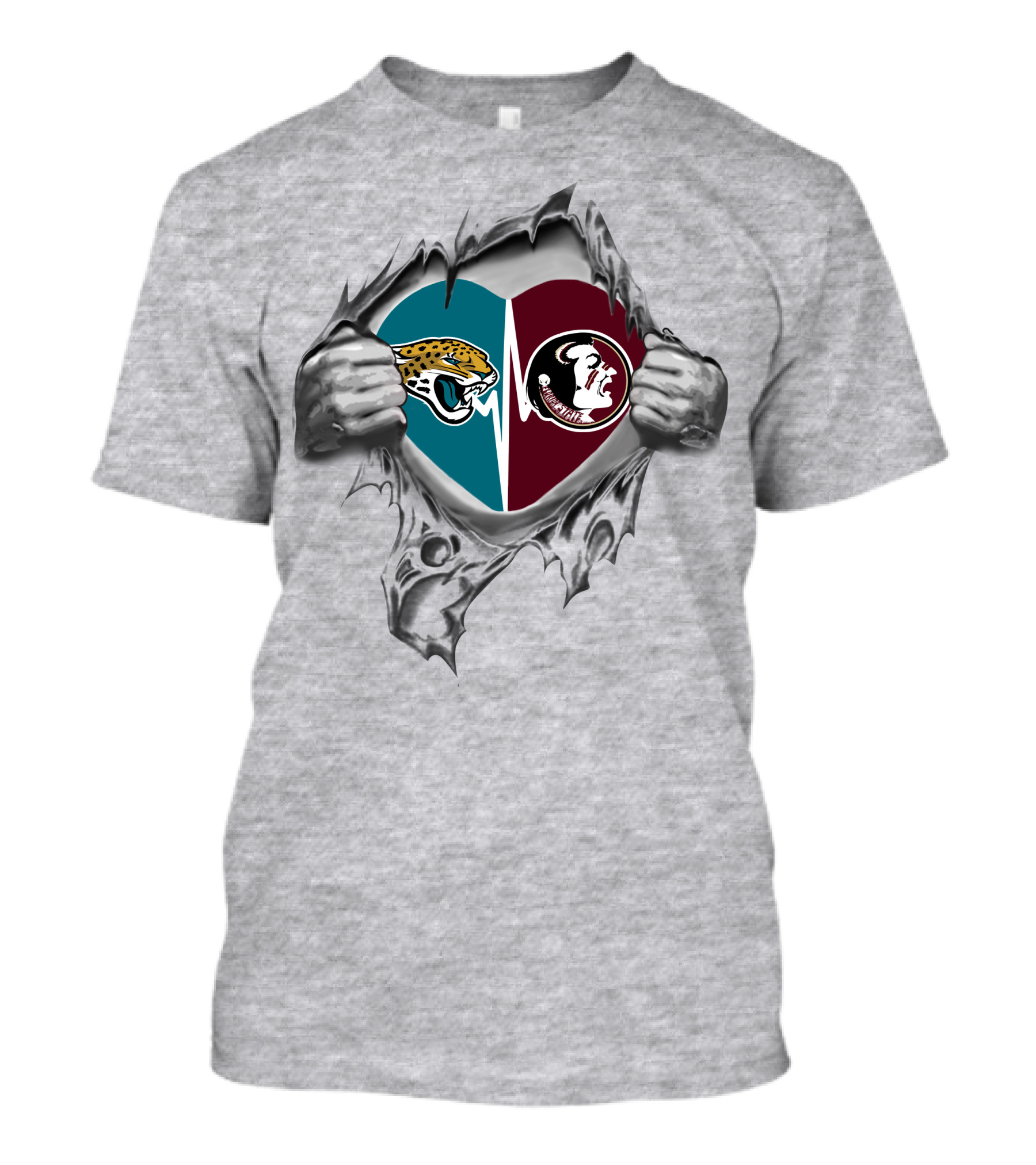 Jaguars Seminoles Heartbeat Passion Fan Logo Fusion T-Shirt