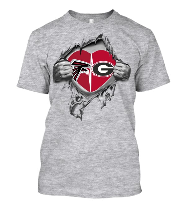 Atlanta Falcons Georgia Bulldogs Heart Rip T-Shirt