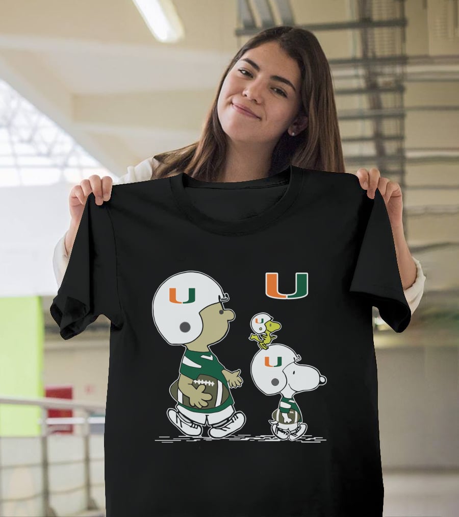 Miami Hurricanes Peanuts Snoopy Woodstock Helmet Football T-Shirt