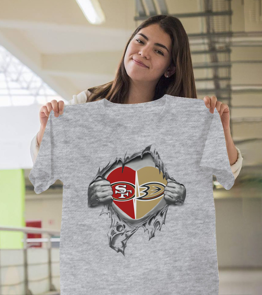 SF 49Ers Anaheim Ducks Heart Logo Tear T-Shirt
