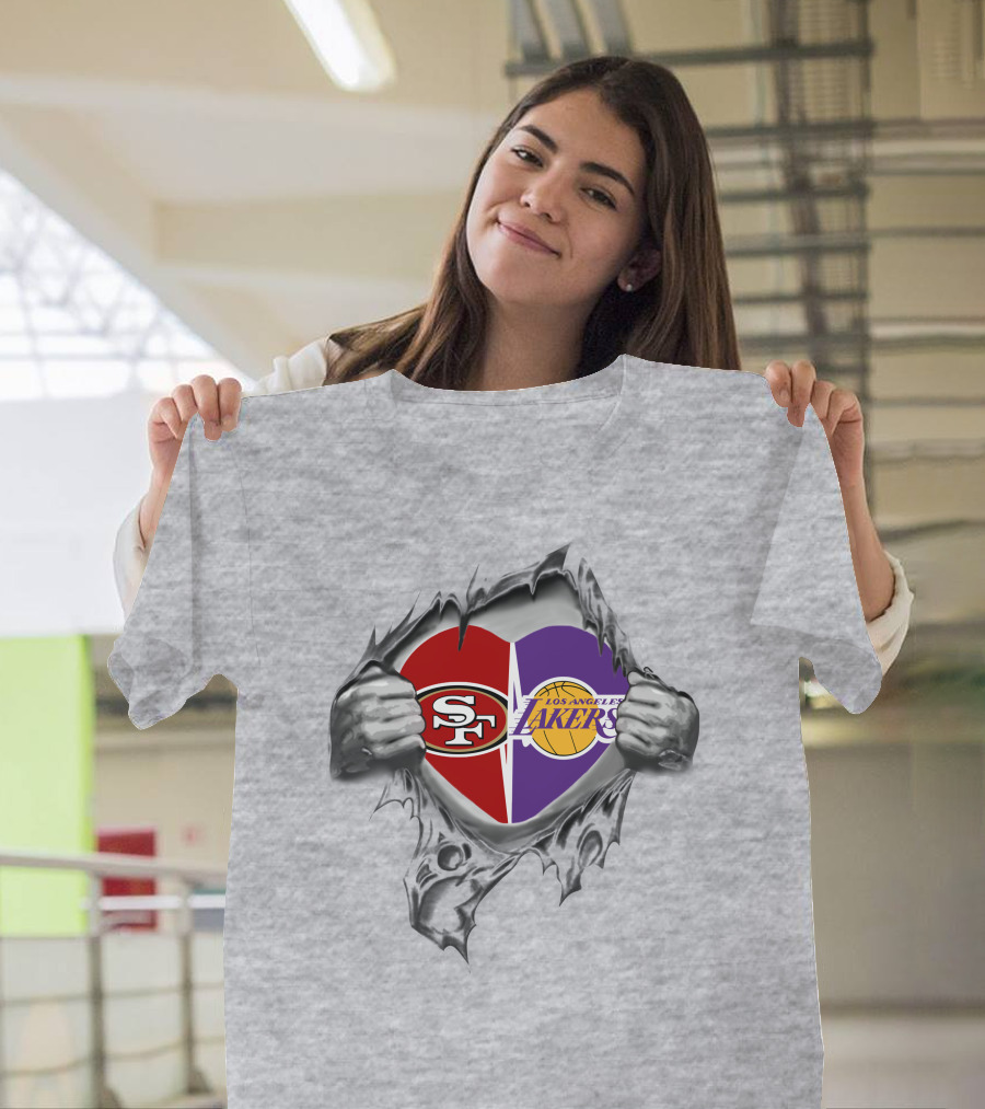 SF 49ers Los Angeles Lakers Heart T-Shirt