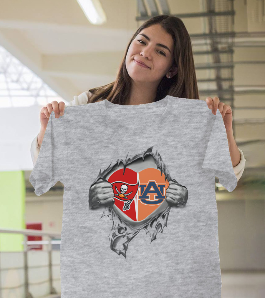 Tampa Bay Buccaneers Auburn Tigers Heart Fan Combo T-Shirt