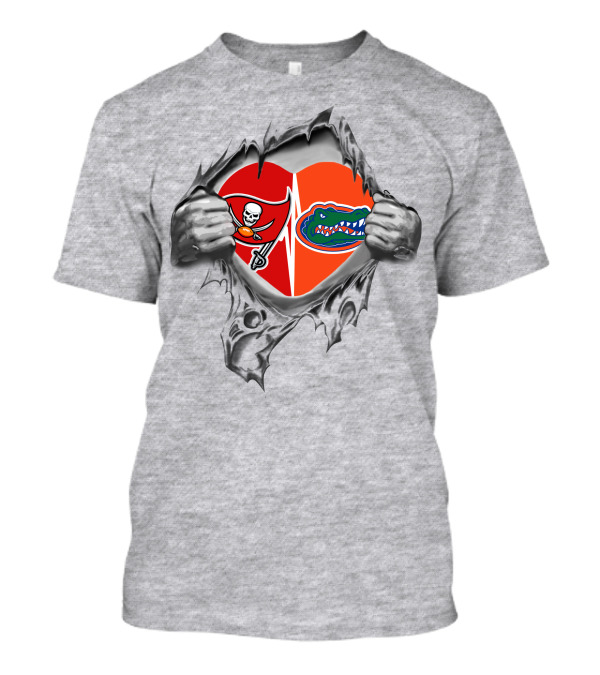 Buccaneers Gators Heartbeat Logos In My Heart Tear T-Shirt