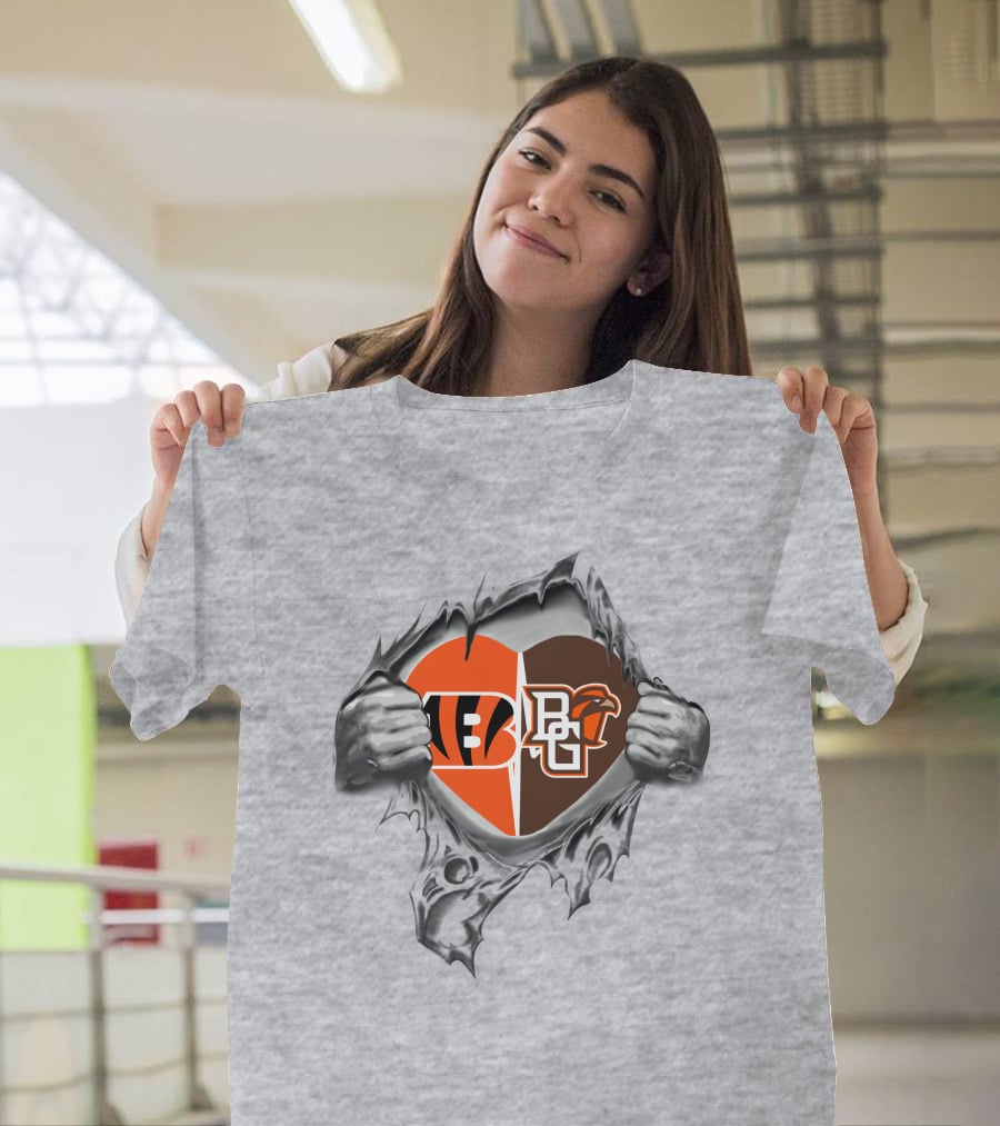 Bengals Bowling Green Falcons Heart Split T-Shirt