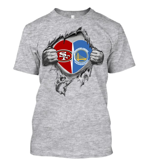 SF 49Ers Golden State Warriors Heart Torn T-Shirt