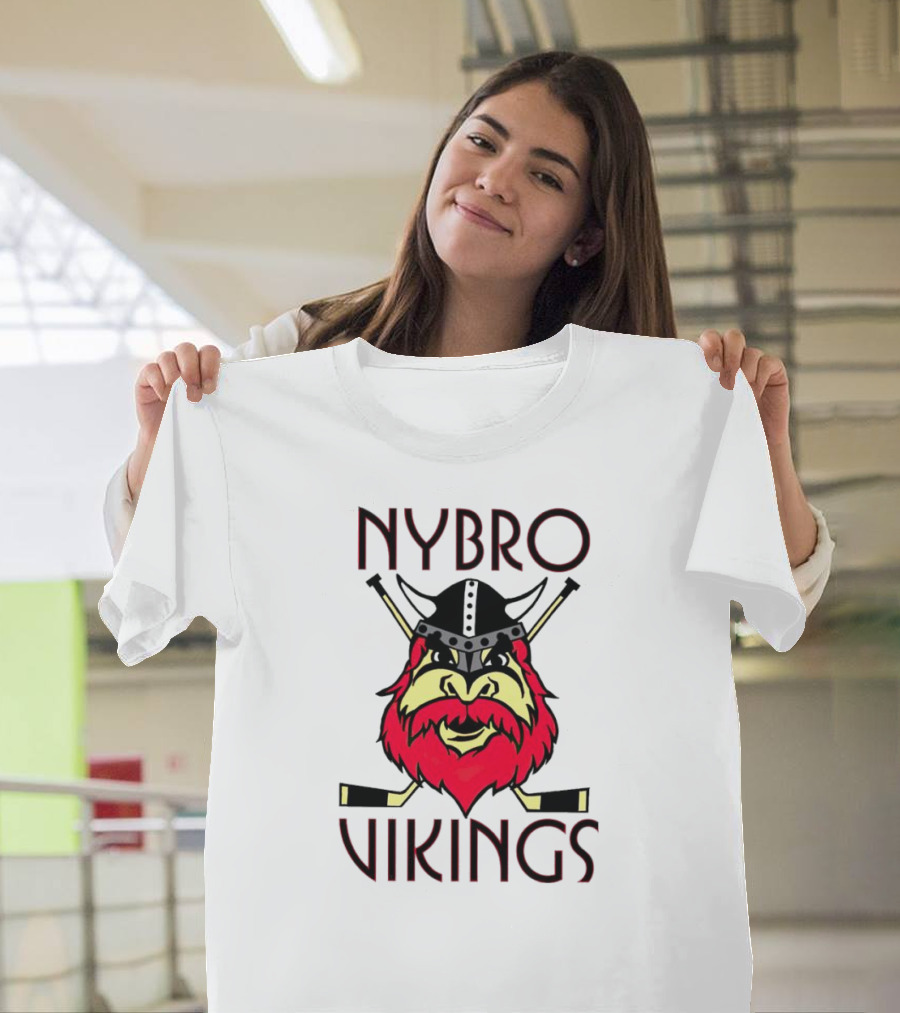 Nybro Vikings Hockey Red Viking Head With Crossed Hockey Sticks T-Shirt