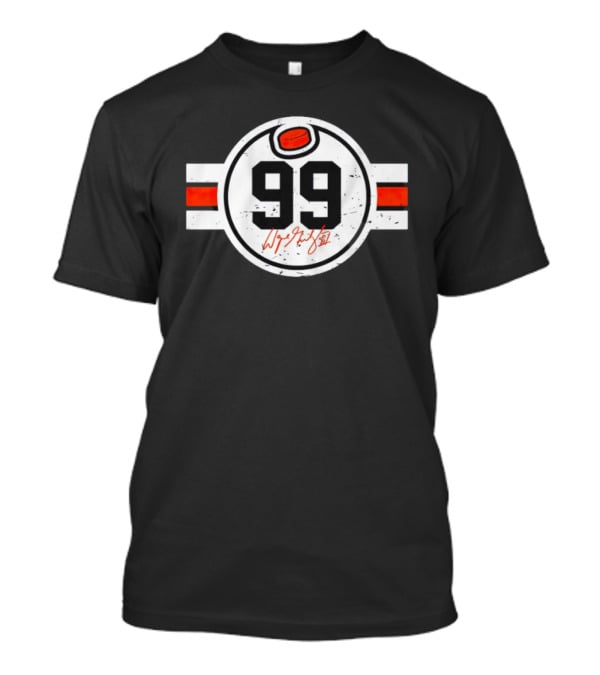 Wayne Gretzky No. 99 Edmonton Signature Hockey Puck Circle T-Shirt