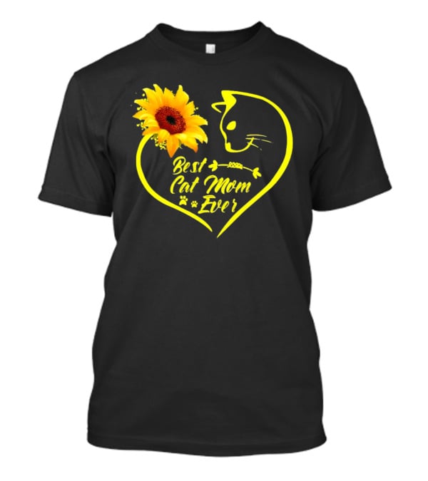 Best Cat Mom Ever Sunflower Heart Love Cat Face T-Shirt