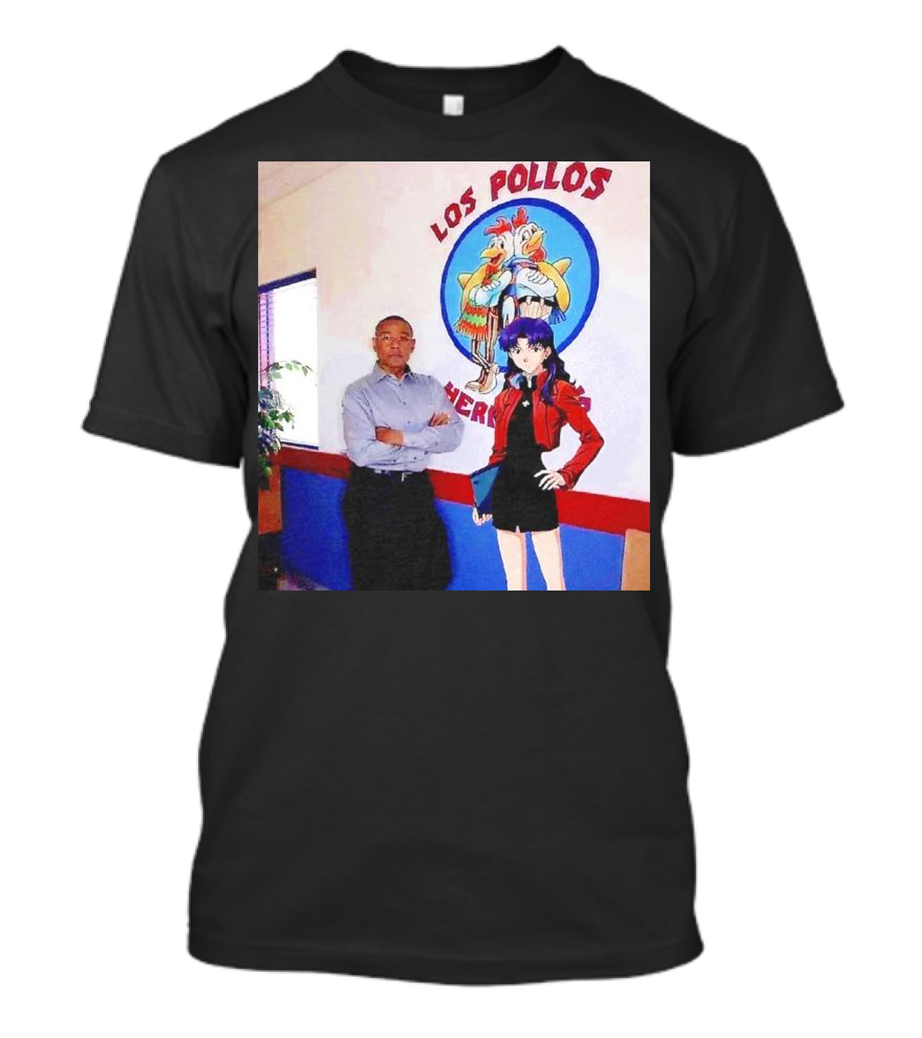 Breaking Bad Los Pollos Hermanos Gus And Evangelion Misato Crossover T-Shirt