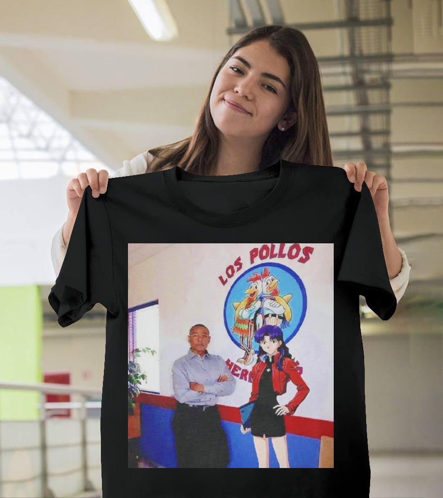 Breaking Bad Los Pollos Hermanos Gus And Evangelion Misato Crossover T-Shirt