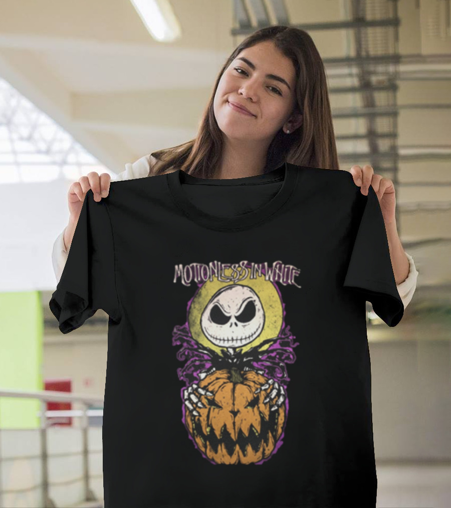 Motionless In White Halloween Skeleton Holding Pumpkin T-Shirt
